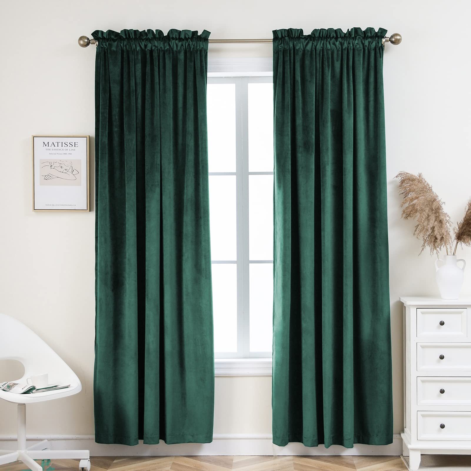 PLEASANT BOULEVARD Velvet Curtains Heavy Blackout Window Drapes Thermal Insulated for Living Room Bedroom Home Decor 52 W x 84 L Dark Green