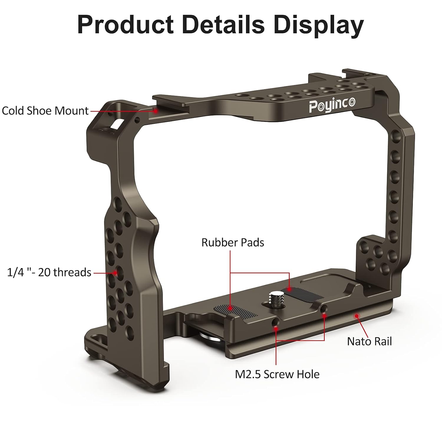 Poyinco Poyinco Camera Cage with Cold Shoe for Sony A7M3 A73 A7R3 A7R2 Enhance Your Filmmaking Experience - View 2 of 7