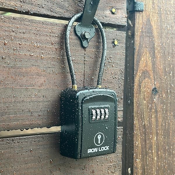 Iron Lock Iron Lock Key Lock Box Portable Waterproof 4 Digit Combination Resettable Code for Indoor Outdoor Use Hold Spare Keys for Realtors - View 8 of 10