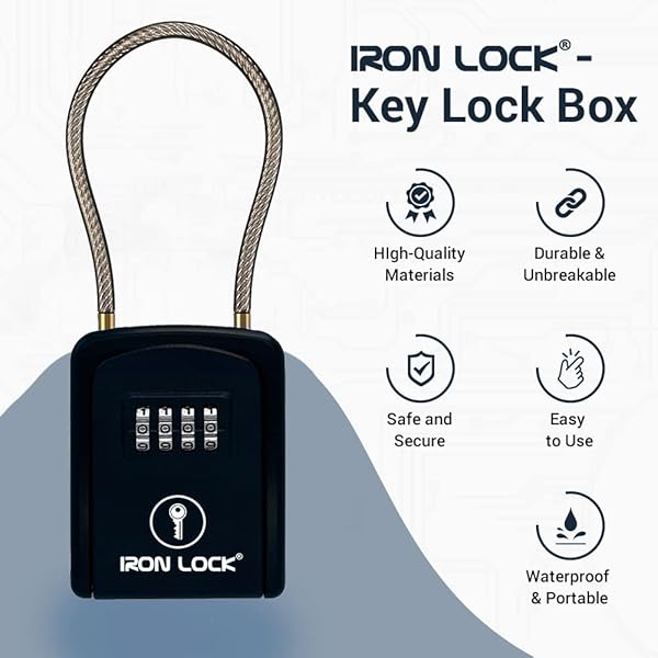 Iron Lock Iron Lock Key Lock Box Portable Waterproof 4 Digit Combination Resettable Code for Indoor Outdoor Use Hold Spare Keys for Realtors - View 9 of 10