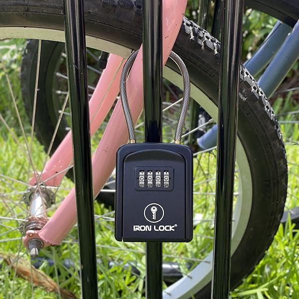 Iron Lock Iron Lock Key Lock Box Portable Waterproof 4 Digit Combination Resettable Code for Indoor Outdoor Use Hold Spare Keys for Realtors - View 10 of 10