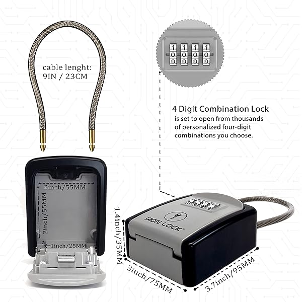 Iron Lock Iron Lock Key Lock Box Portable Waterproof 4 Digit Combination Resettable Code Outdoor Indoor Key Storage for Realtors - View 5 of 10