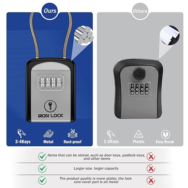 Iron Lock Iron Lock Key Lock Box Portable Waterproof 4 Digit Combination Resettable Code Outdoor Indoor Key Storage for Realtors - View 6 of 10