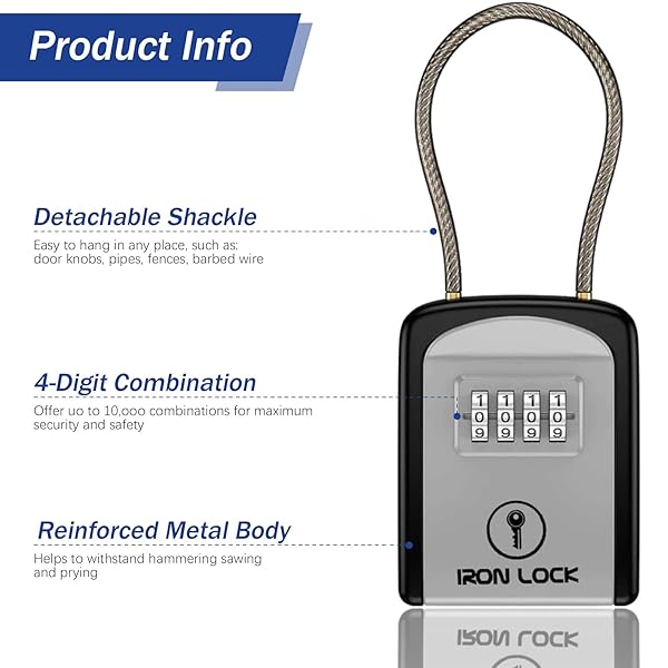 Iron Lock Iron Lock Key Lock Box Portable Waterproof 4 Digit Combination Resettable Code Outdoor Indoor Key Storage for Realtors - View 7 of 10
