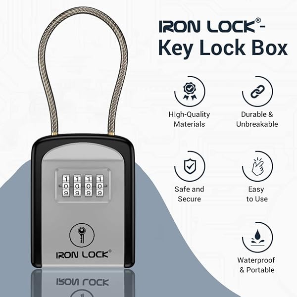 Iron Lock Iron Lock Key Lock Box Portable Waterproof 4 Digit Combination Resettable Code Outdoor Indoor Key Storage for Realtors - View 8 of 10