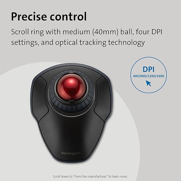 Kensington Buy Kensington Orbit Wireless Trackball with Scroll Ring - Black-Red (K70990WW) for Effortless Navigation - View 9 of 11