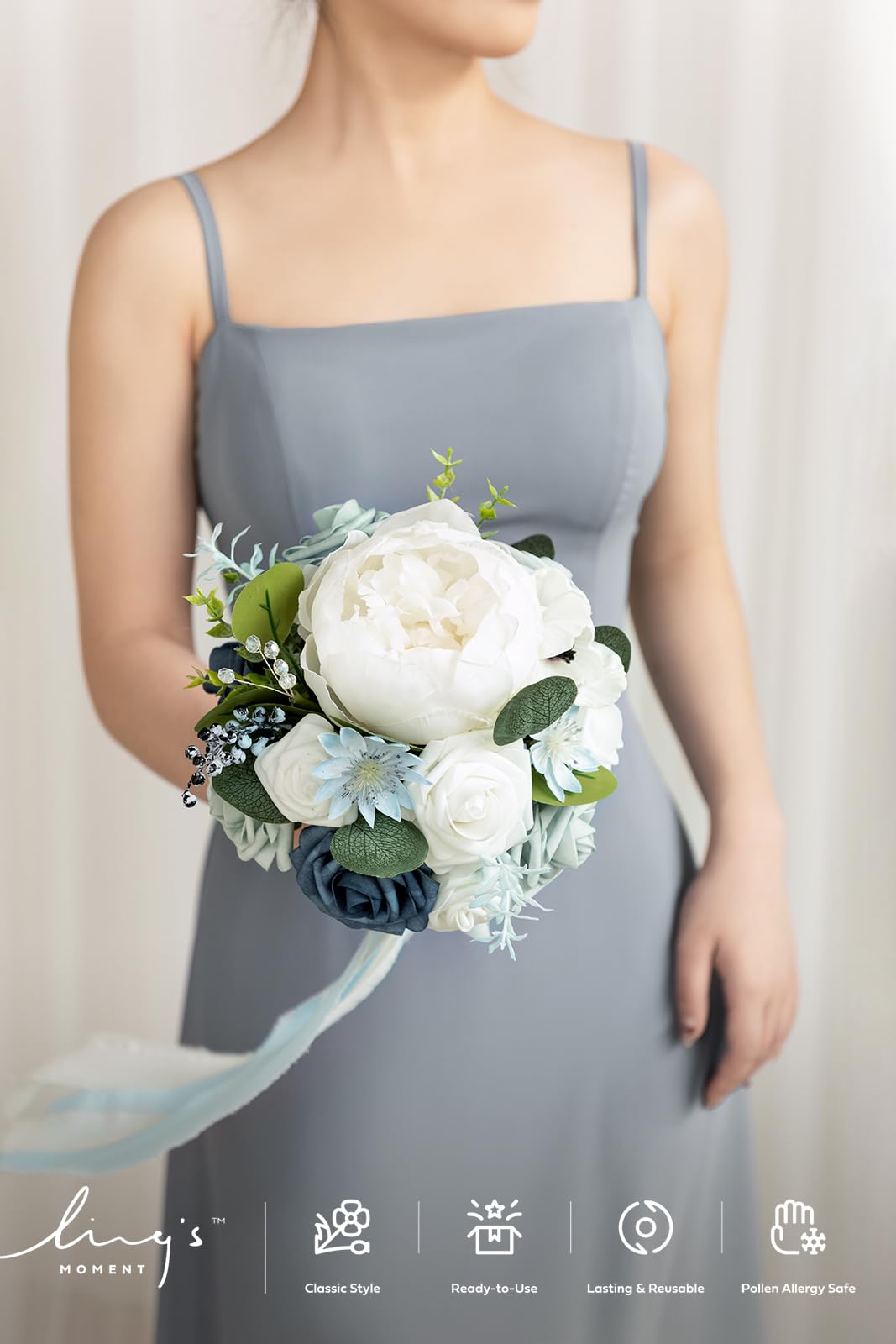 Ling's Moment Dusty Blue Bridesmaid Bouquet 7 Inch Artificial Flowers for Weddings and Anniversaries - View 2 of 8
