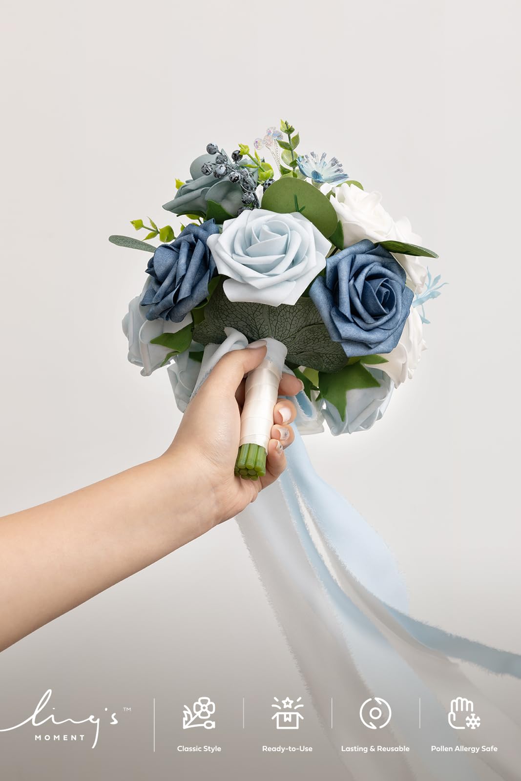 Ling's Moment Dusty Blue Bridesmaid Bouquet 7 Inch Artificial Flowers for Weddings and Anniversaries - View 3 of 8