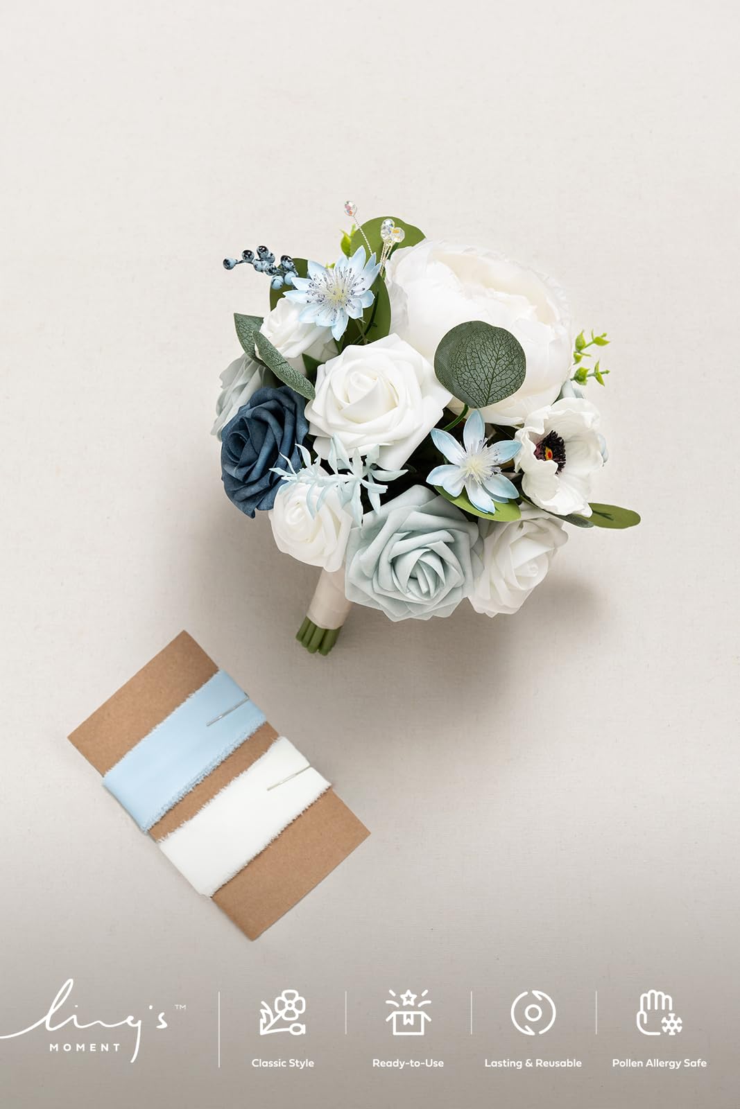 Ling's Moment Dusty Blue Bridesmaid Bouquet 7 Inch Artificial Flowers for Weddings and Anniversaries - View 5 of 8