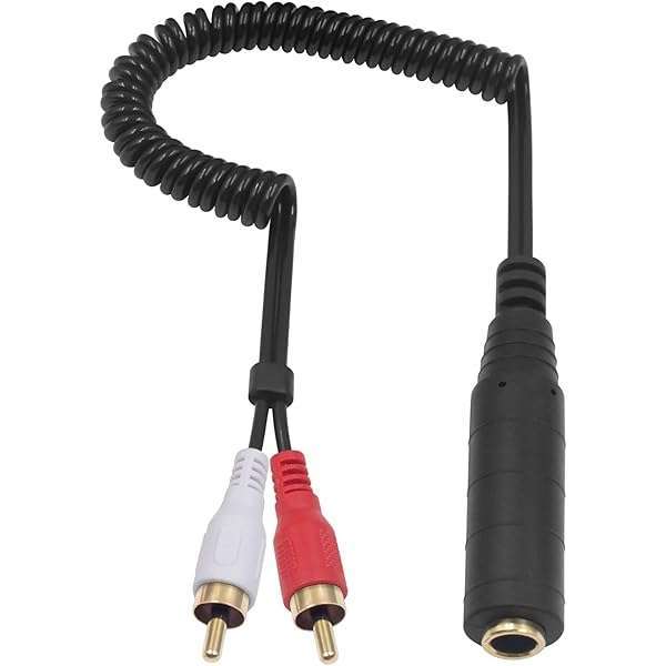 Poyiccot Poyiccot 1/4 to RCA Adapter Cable - 6.35mm TRS Female to 2 RCA Male Y Splitter, 2.6ft Coiled Extension Cable