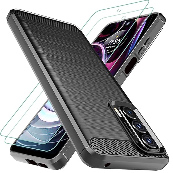 Osophter Osophter Motorola Moto Edge 2021 Case with 2 Screen Protectors Shock-Absorbing Flexible TPU Rubber Black Cover