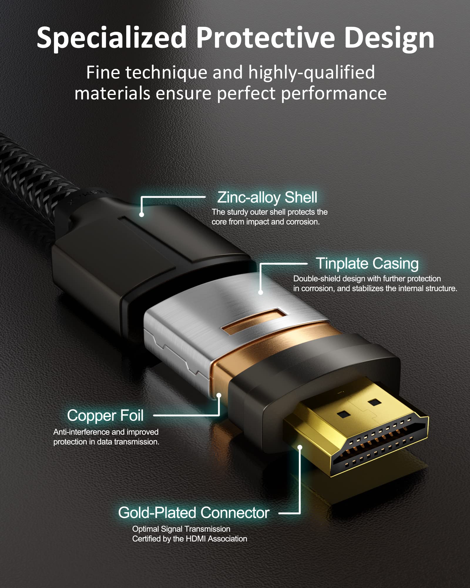 Tesmax TESMAX 8K HDMI Cable 48Gbps 6.5FT Ultra High Speed 8K60Hz 4K120Hz Compatible with Dolby Vision Apple TV Samsung LG Sony PS5 Xbox RTX3080 - View 4 of 7
