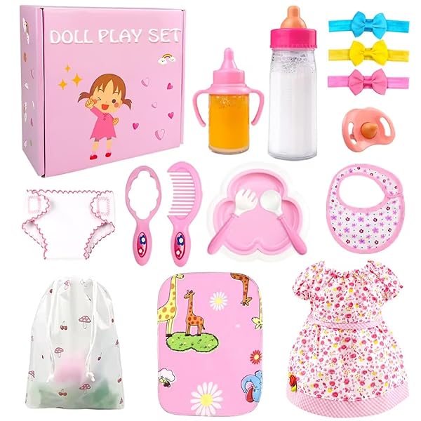 BNUZEIYI BNUZEIYI Baby Doll Accessories Feeding and Caring Set with Bottles Diaper and Changing Mat for 14-16 Inch and 18 Inch Dolls Gift for Girls