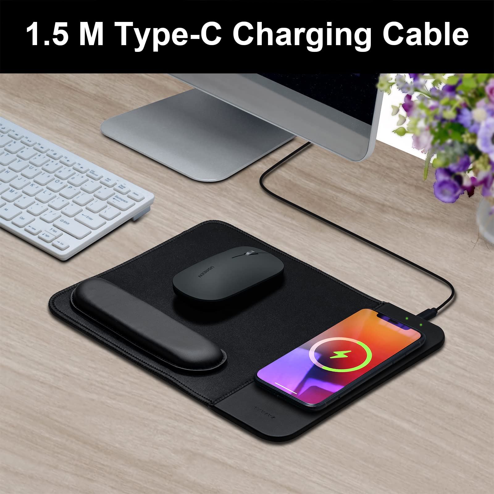 VIVIYA 15W Wireless Charging Mouse Pad with Wrist Support Fast Qi Charger for iPhone Samsung Galaxy Multiple Devices - View 7 of 7
