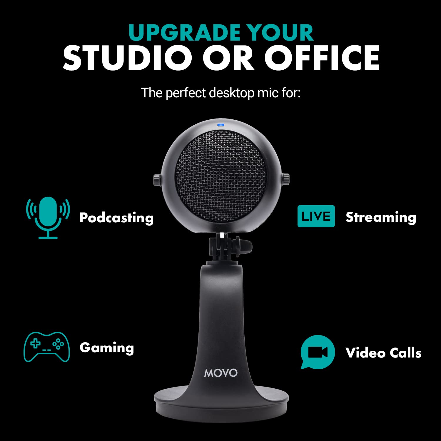 Movo Movo WebMic USB Microphone with Desktop Stand Cardioid Condenser for PC and Mac Ideal for Gaming Podcast Streaming Video Conferencing - View 3 of 7
