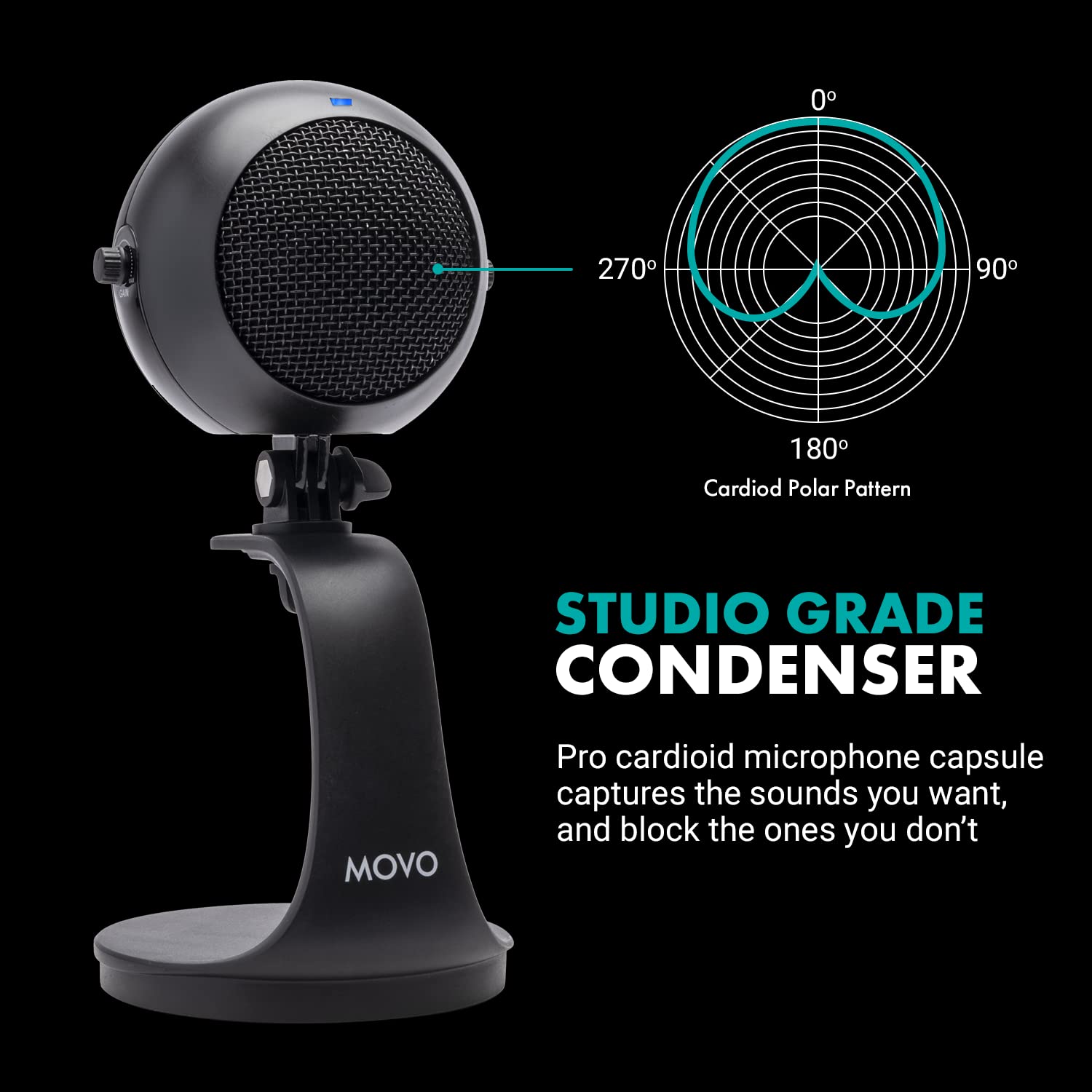 Movo Movo WebMic USB Microphone with Desktop Stand Cardioid Condenser for PC and Mac Ideal for Gaming Podcast Streaming Video Conferencing - View 5 of 7