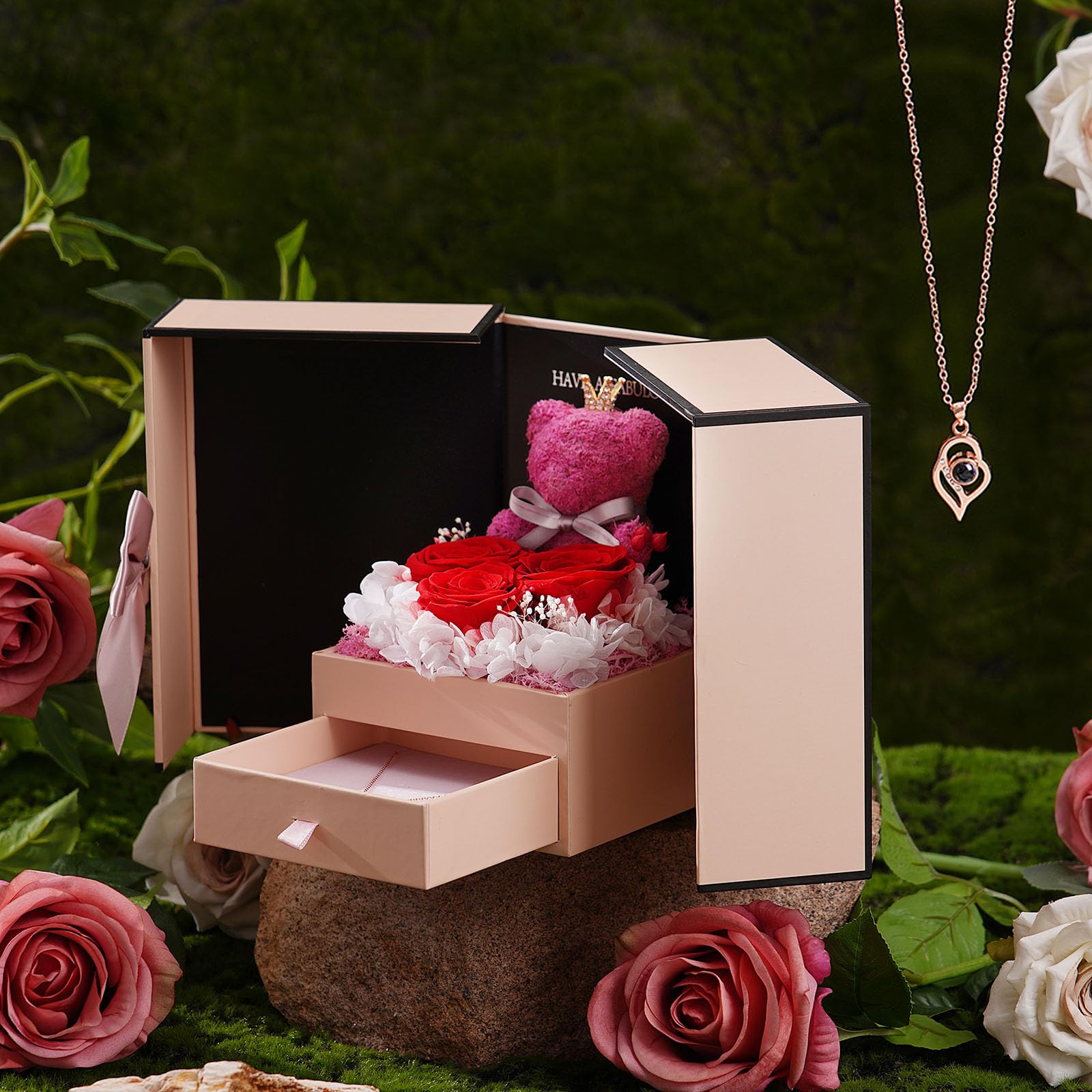 ADDWel ADDWel Forever Preserved Rose Gift with I Love You Necklace 100 Languages Unique Eternal Rose for Women Mom Girlfriend Wife Sister - View 2 of 9
