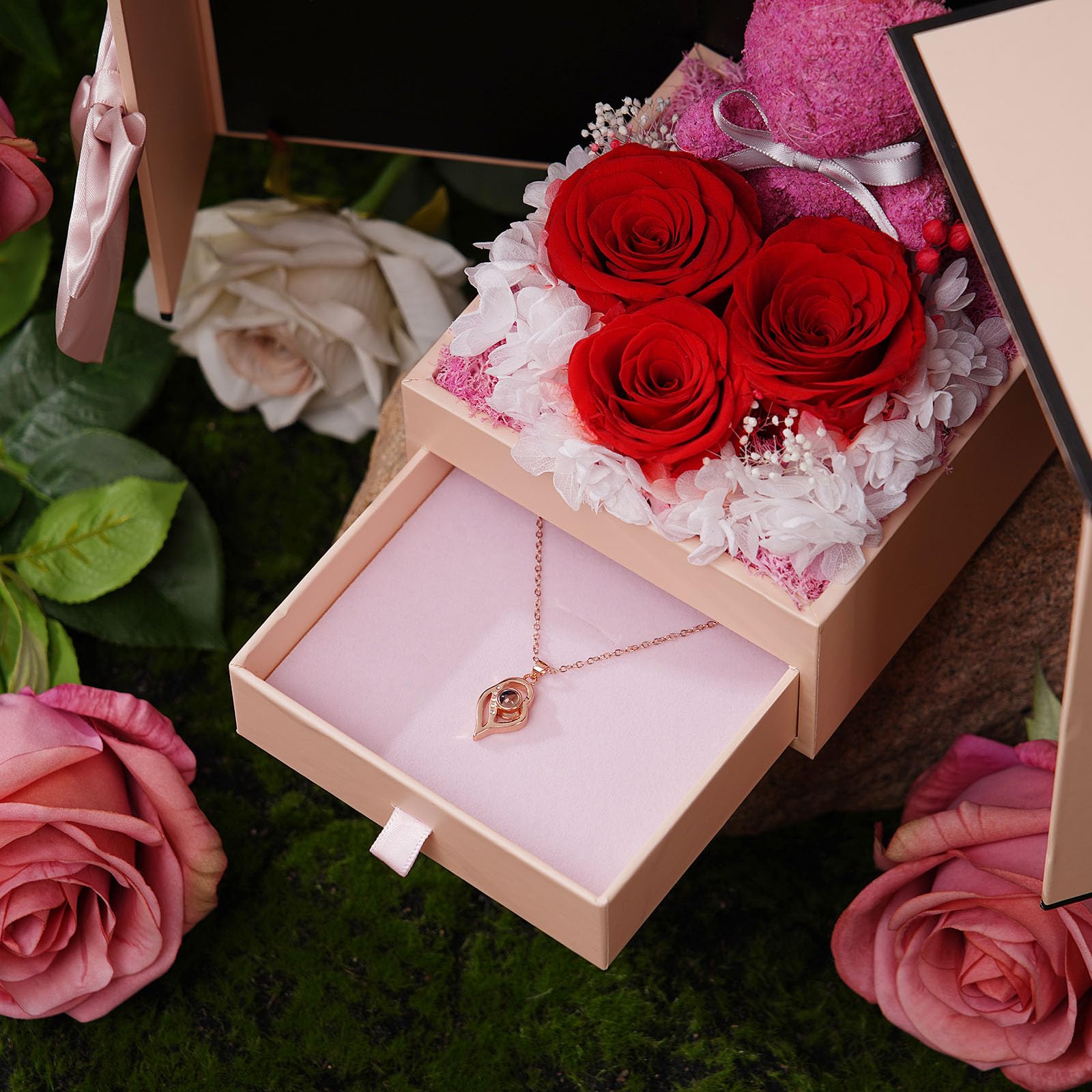 ADDWel ADDWel Forever Preserved Rose Gift with I Love You Necklace 100 Languages Unique Eternal Rose for Women Mom Girlfriend Wife Sister - View 4 of 9