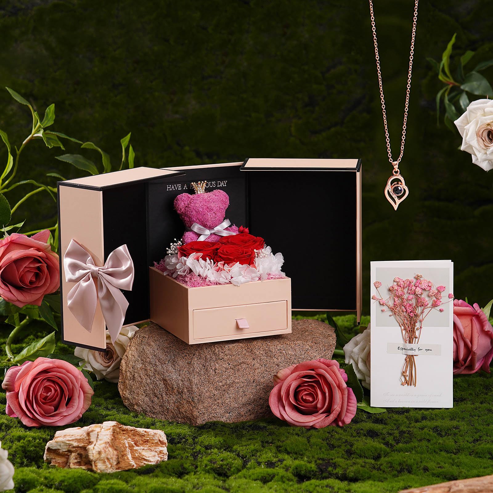 ADDWel ADDWel Forever Preserved Rose Gift with I Love You Necklace 100 Languages Unique Eternal Rose for Women Mom Girlfriend Wife Sister - View 6 of 9