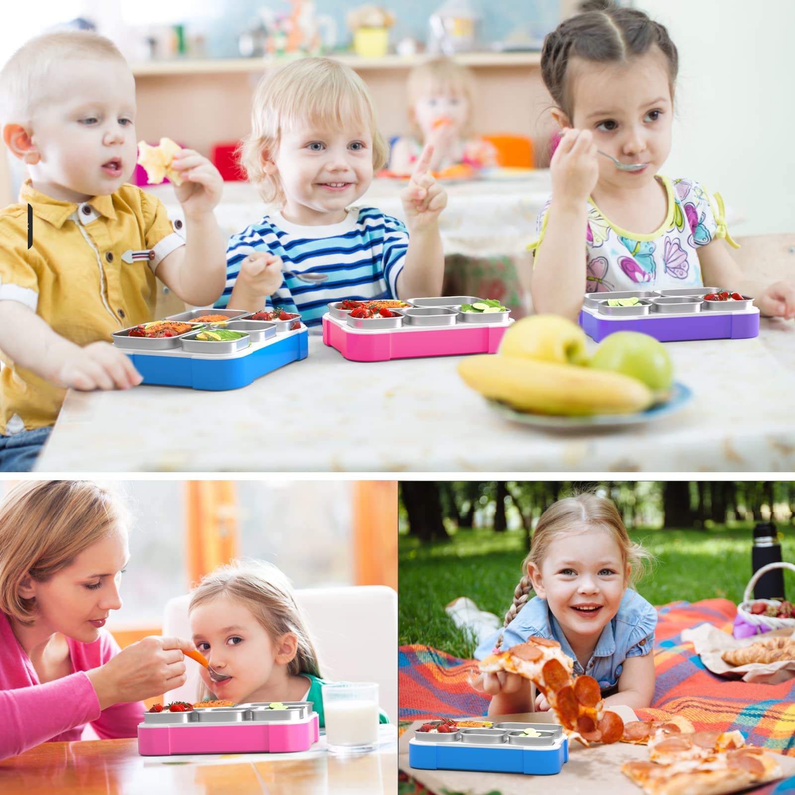 DaCool DaCool Stainless Steel Lunch Box Bento for Kids and Adults Leakproof BPA-Free 5-Compartment Tray with Fork Pink Food Container - View 3 of 6