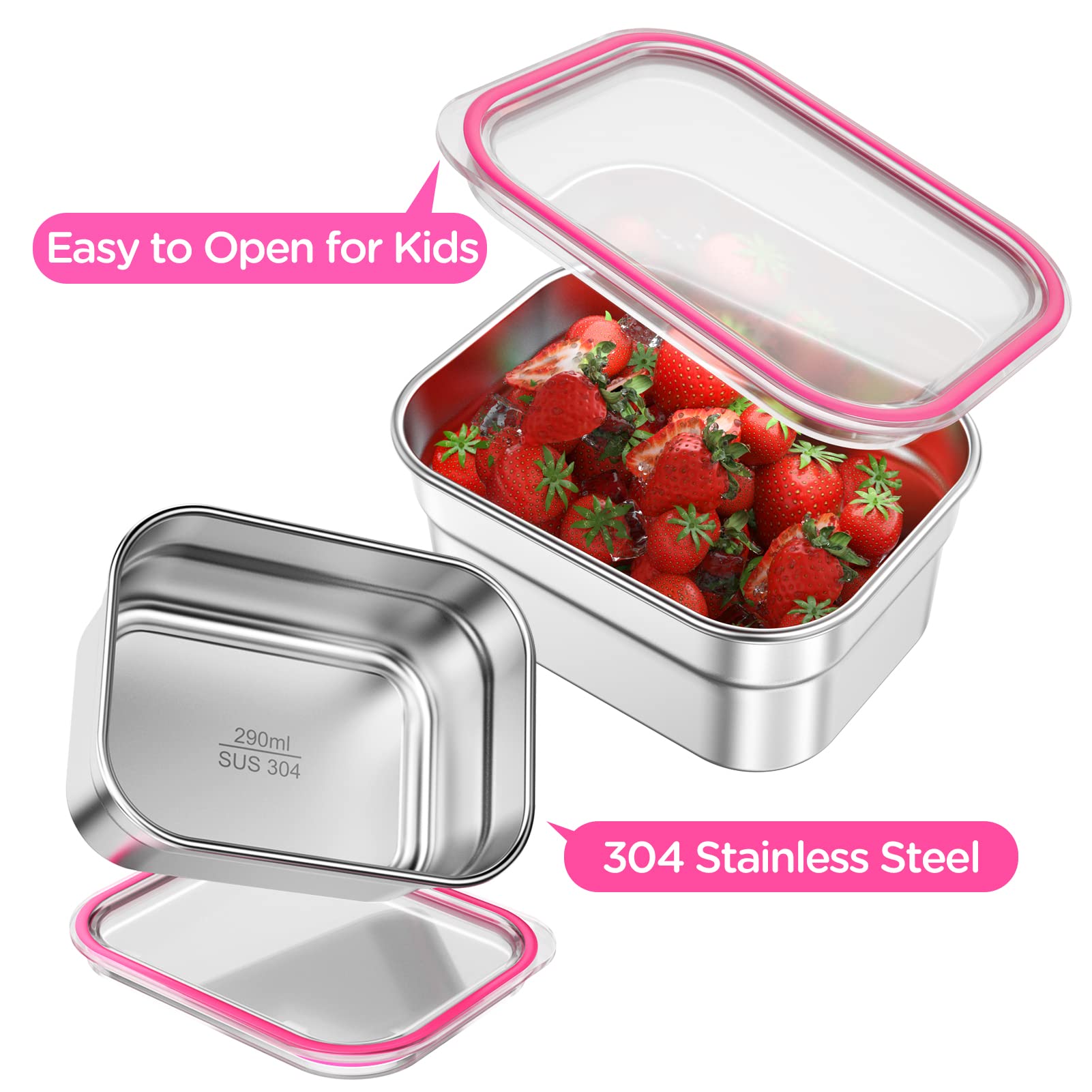 DaCool DaCool Stainless Steel Lunch Box Bento for Kids and Adults Leakproof BPA-Free 5-Compartment Tray with Fork Pink Food Container - View 5 of 6