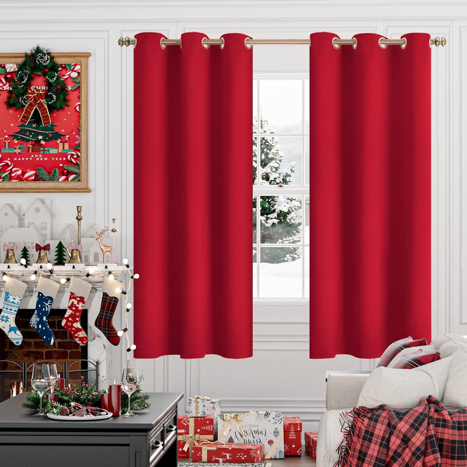 YoungsTex YoungsTex Red Blackout Curtains 63 Inch Grommet Room Darkening Drapes Thermal Insulated 2 Panels for Bedroom Living Room Bathroom - View 2 of 9