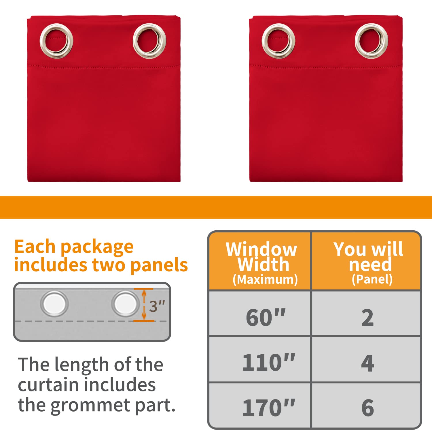 YoungsTex YoungsTex Red Blackout Curtains 63 Inch Grommet Room Darkening Drapes Thermal Insulated 2 Panels for Bedroom Living Room Bathroom - View 7 of 9