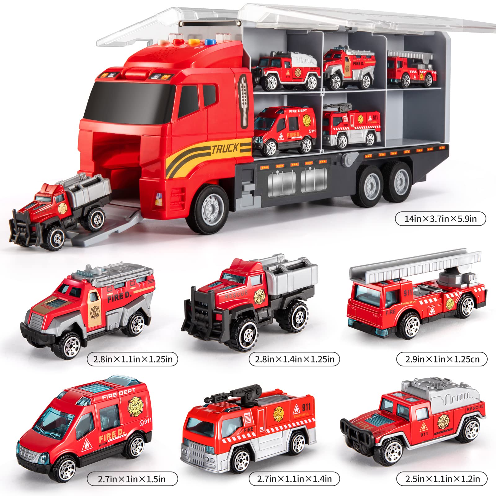 TEMI TEMI Toddler Fire Rescue Vehicle Toy Set for Kids Ages 3 to 9 with Die-cast Alloy Cars and Play Mat for Boys and Girls - View 2 of 6