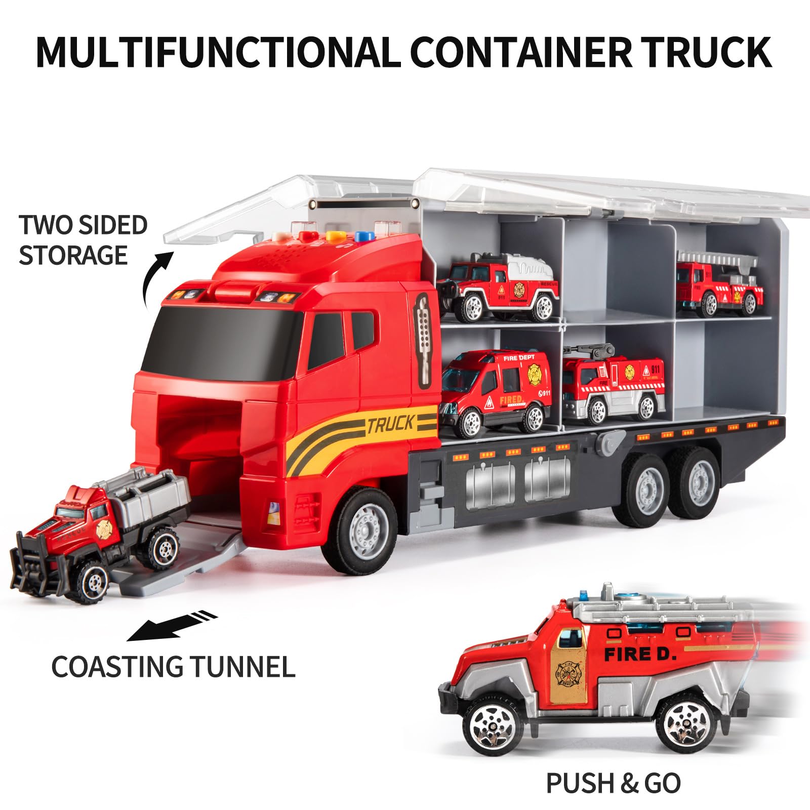 TEMI TEMI Toddler Fire Rescue Vehicle Toy Set for Kids Ages 3 to 9 with Die-cast Alloy Cars and Play Mat for Boys and Girls - View 4 of 6