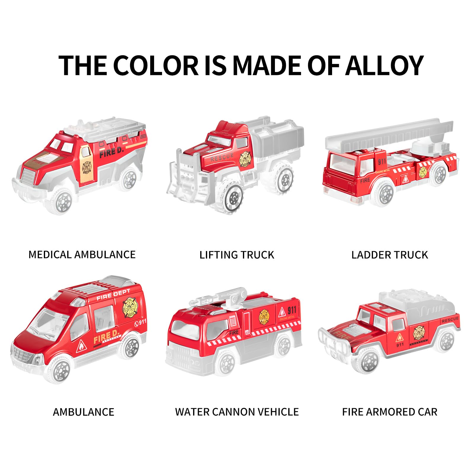 TEMI TEMI Toddler Fire Rescue Vehicle Toy Set for Kids Ages 3 to 9 with Die-cast Alloy Cars and Play Mat for Boys and Girls - View 5 of 6