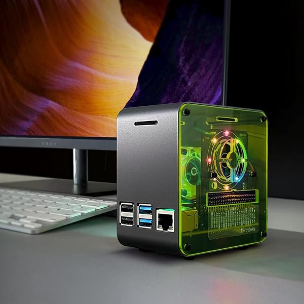 ElectroCookie ElectroCookie Raspberry Pi 4 Case: Mini Aluminum Desktop with Cooling Fan & Color-Changing Light - Matte Black & Neon - View 3 of 10