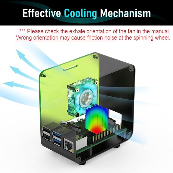 ElectroCookie ElectroCookie Raspberry Pi 4 Case: Mini Aluminum Desktop with Cooling Fan & Color-Changing Light - Matte Black & Neon - View 4 of 10
