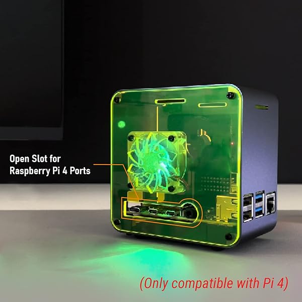 ElectroCookie ElectroCookie Raspberry Pi 4 Case: Mini Aluminum Desktop with Cooling Fan & Color-Changing Light - Matte Black & Neon - View 5 of 10