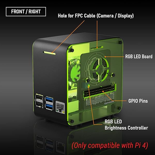 ElectroCookie ElectroCookie Raspberry Pi 4 Case: Mini Aluminum Desktop with Cooling Fan & Color-Changing Light - Matte Black & Neon - View 6 of 10