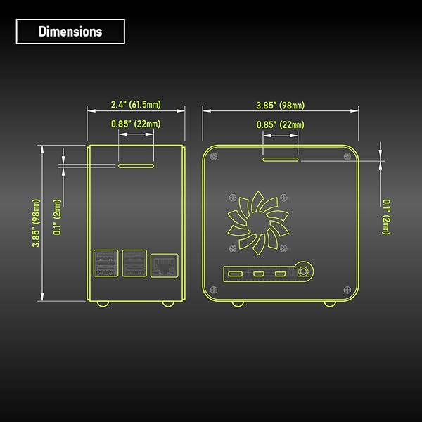 ElectroCookie ElectroCookie Raspberry Pi 4 Case: Mini Aluminum Desktop with Cooling Fan & Color-Changing Light - Matte Black & Neon - View 8 of 10