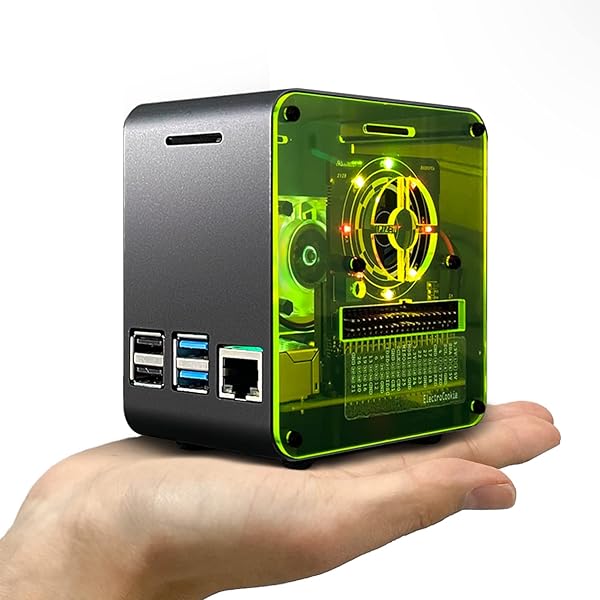 ElectroCookie ElectroCookie Raspberry Pi 4 Case: Mini Aluminum Desktop with Cooling Fan & Color-Changing Light - Matte Black & Neon