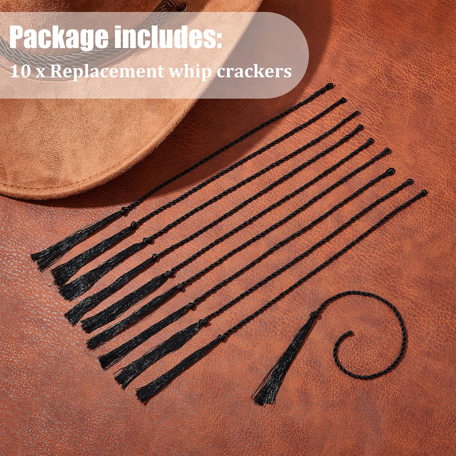 Shappy Shappy 10 Pieces Replacement Whip Crackers Black Nylon Hybrid Rope 11.8 Inch for Bullwhip Stock Whip Horse Training Racing Party - View 3 of 6