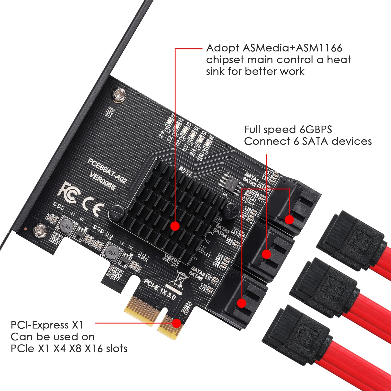 MZHOU MZHOU PCI-E 1X 10 Port SATA Card with Cables and Power Splitter for Fast 6Gbps SATA 3.0 Device Support - View 2 of 7