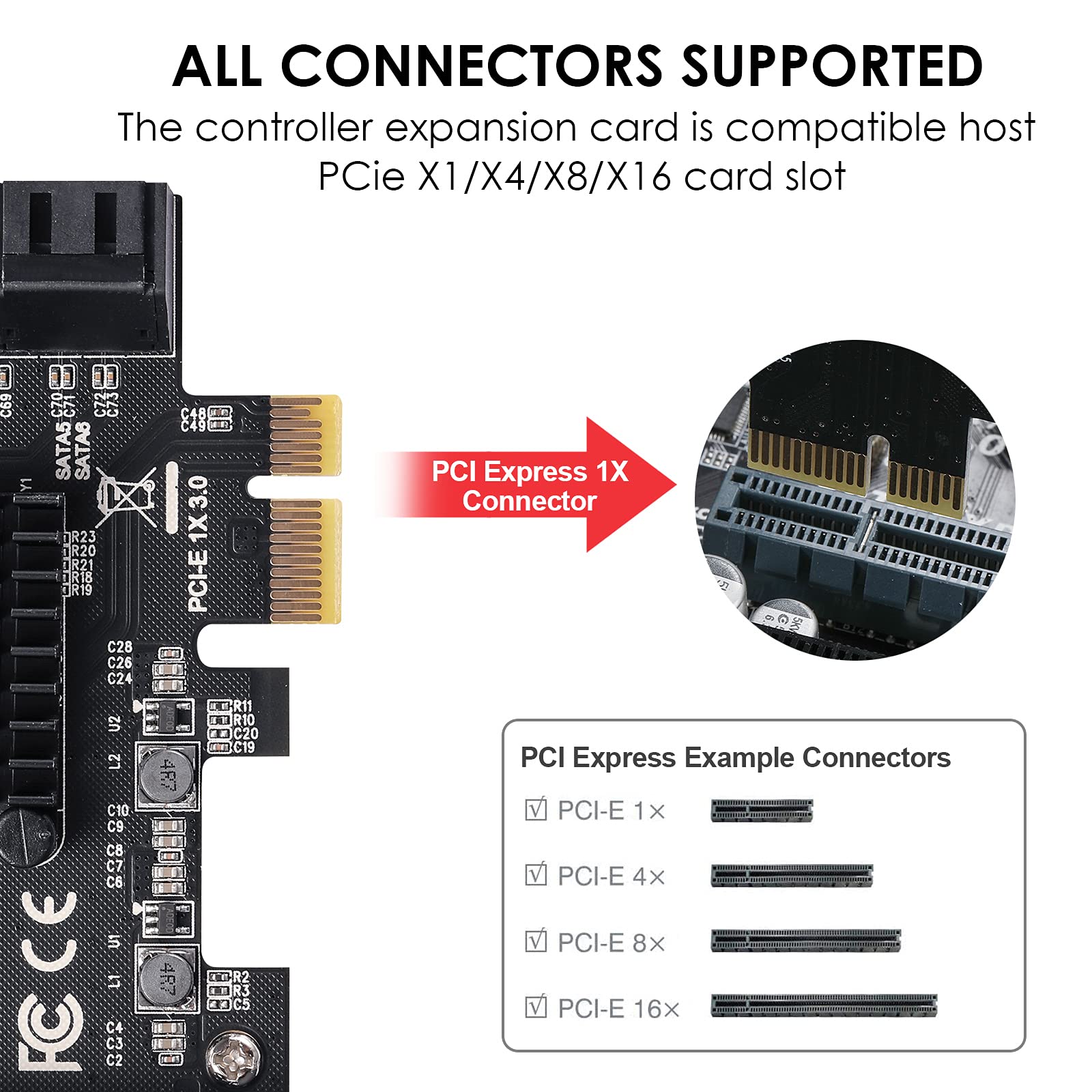 MZHOU MZHOU PCI-E 1X 10 Port SATA Card with Cables and Power Splitter for Fast 6Gbps SATA 3.0 Device Support - View 4 of 7