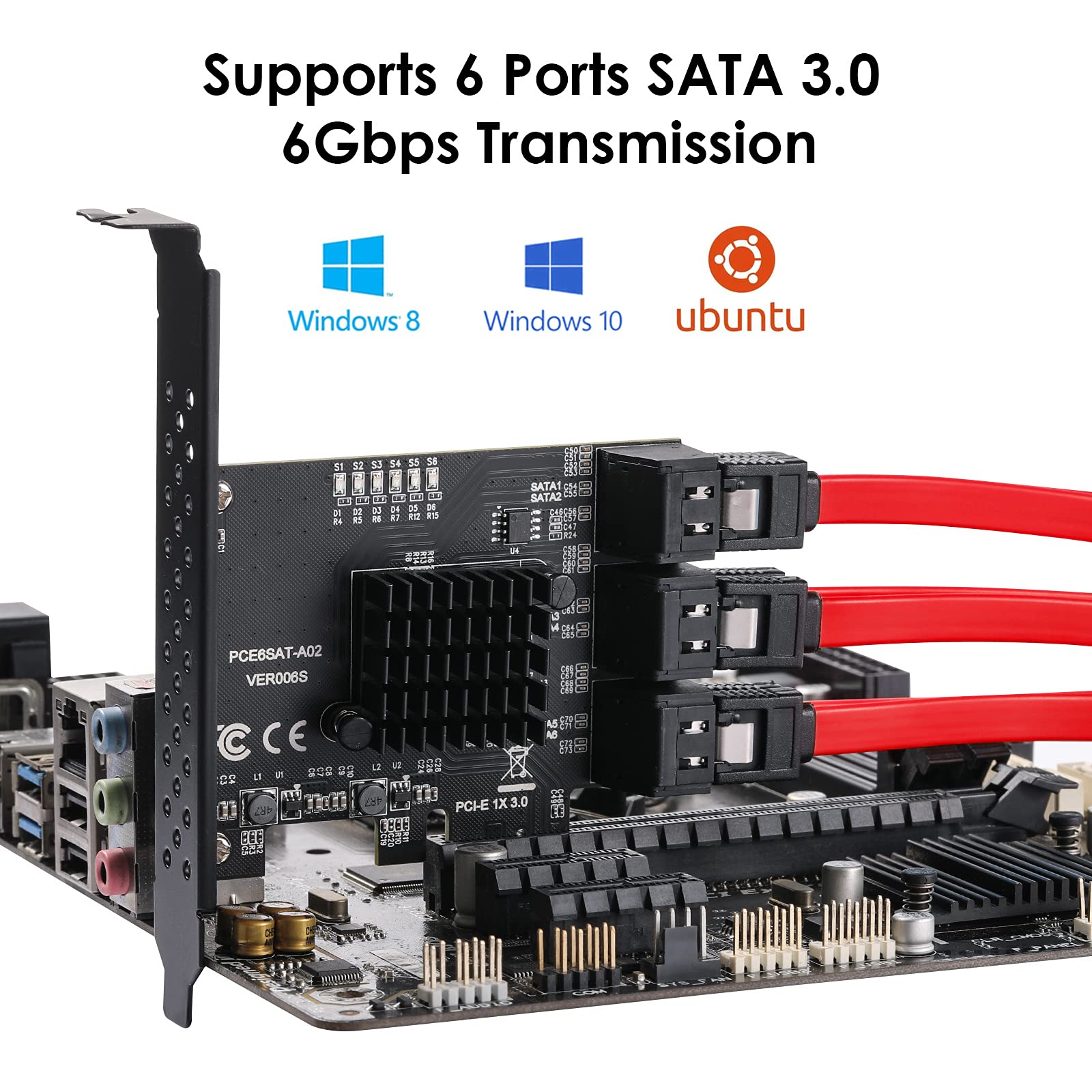 MZHOU MZHOU PCI-E 1X 10 Port SATA Card with Cables and Power Splitter for Fast 6Gbps SATA 3.0 Device Support - View 5 of 7