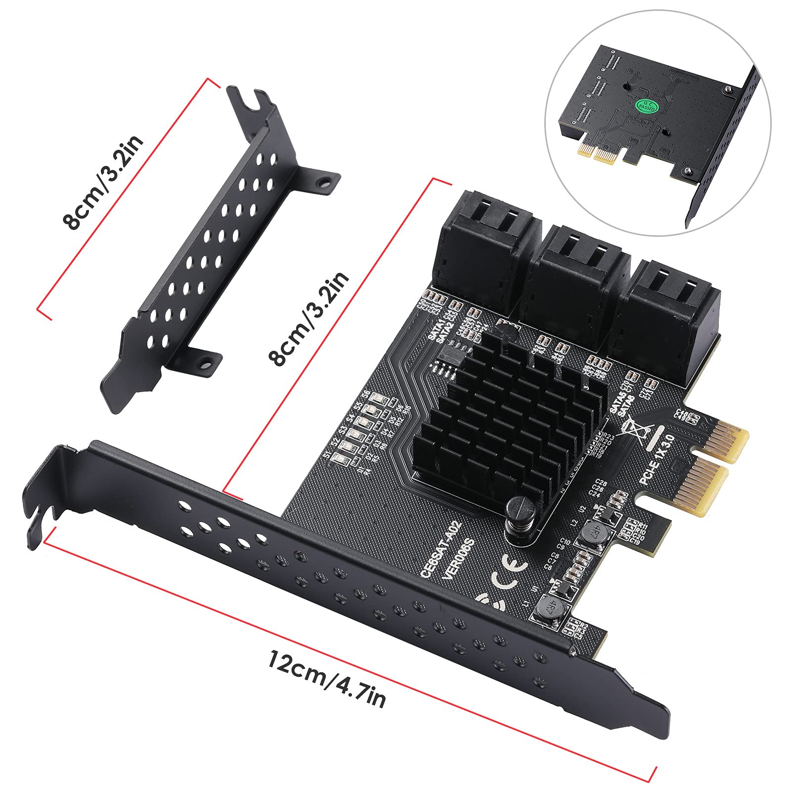 MZHOU MZHOU PCI-E 1X 10 Port SATA Card with Cables and Power Splitter for Fast 6Gbps SATA 3.0 Device Support - View 6 of 7