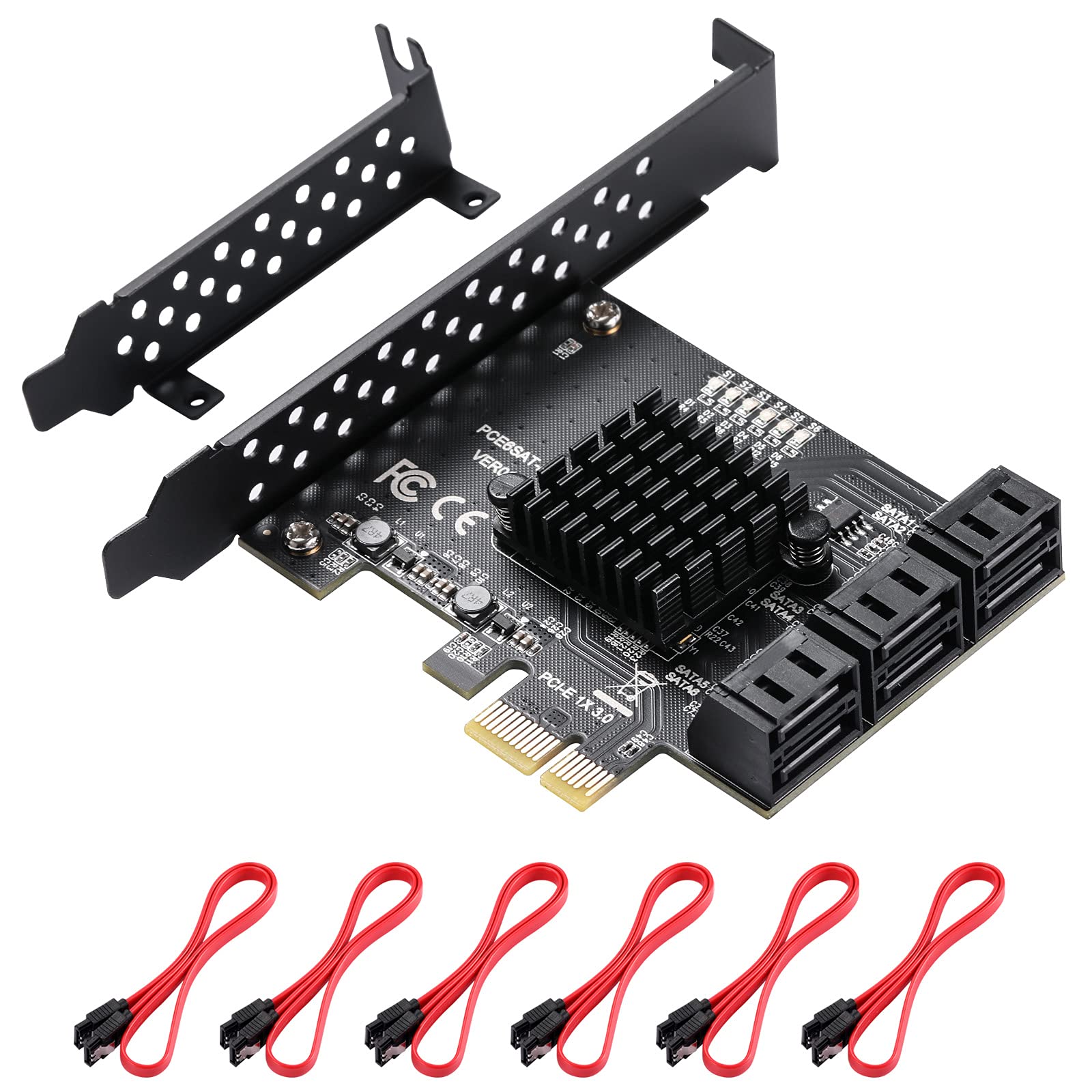 MZHOU MZHOU PCI-E 1X 10 Port SATA Card with Cables and Power Splitter for Fast 6Gbps SATA 3.0 Device Support