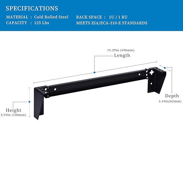RackPath RackPath 1U Vertical Wall Mount Rack - Heavy Duty 125lbs Capacity Bracket for Efficient Space Saving - View 4 of 10