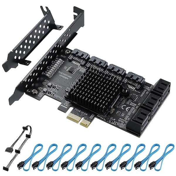BEYIMEI BEYIMEI PCIe 1X SATA Card 10 Ports 6 Gbps SATA 3.0 Controller Expansion Card Non Raid Supports 10 SATA Devices with Low Profile Bracket and Cables - View 2 of 8