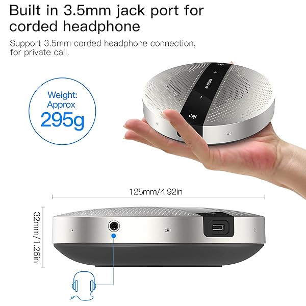 KAYSUDA KAYSUDA USB Speaker Phone 360° Omnidirectional Microphone Portable Conference Speakerphone Echo Cancellation for Teams, Zoom, VoIP Calls, Webinar, Phone, Call Center, Recording - View 6 of 8