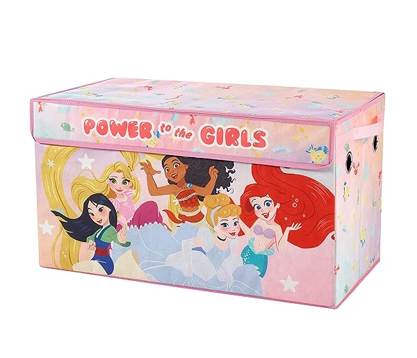 Idea Nuova Disney Princess Collapsible Toy Storage Trunk with Lid 28x16x14.5 Inches Ideal for Organizing Kids Toys and Room Decor