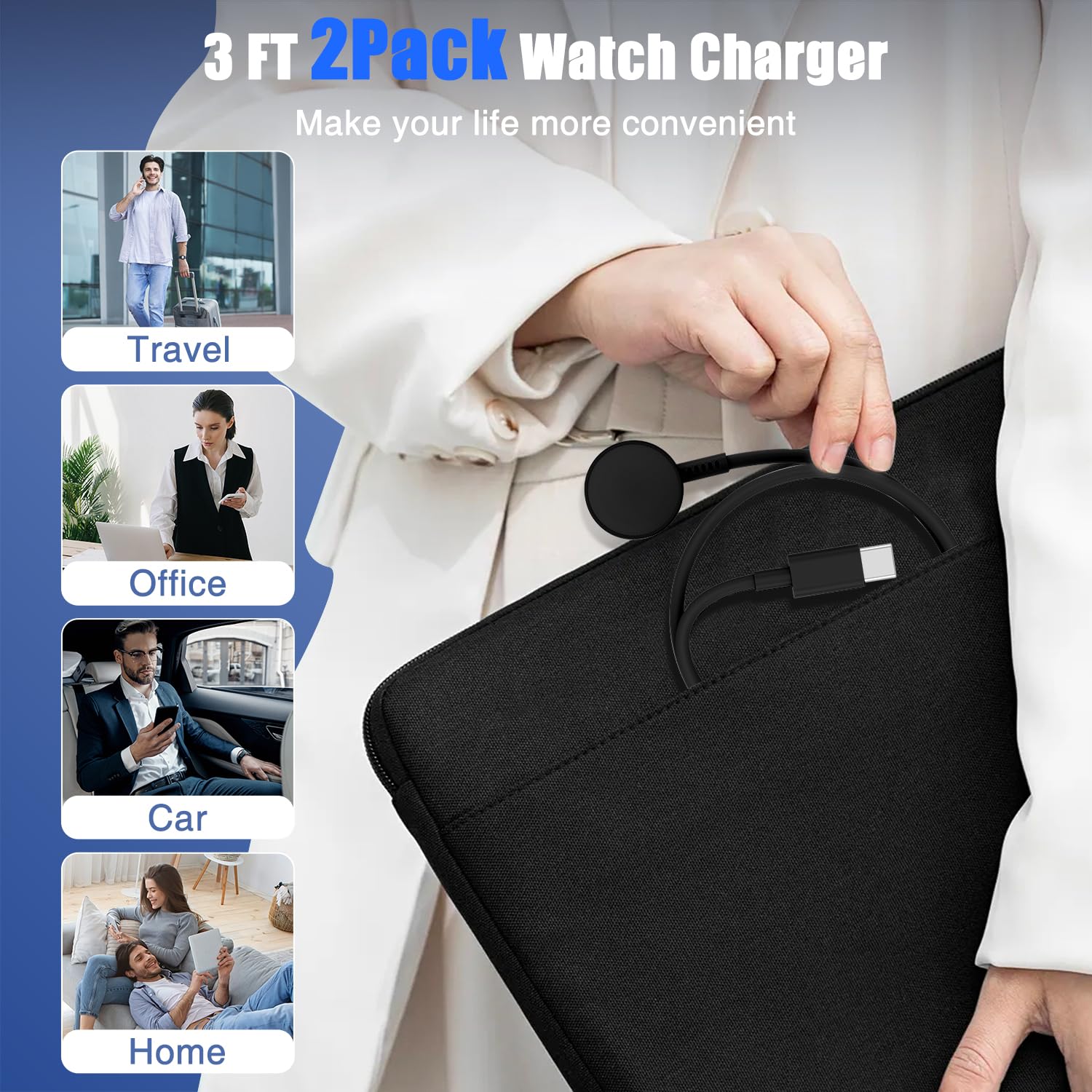 Essri Apple Watch Charger USB C Magnetic Fast Charging Cable 1Pack 3.3FT Compatible with Ultra Series 9 8 7 6 SE 5 4 3 2 1 Black - View 7 of 7