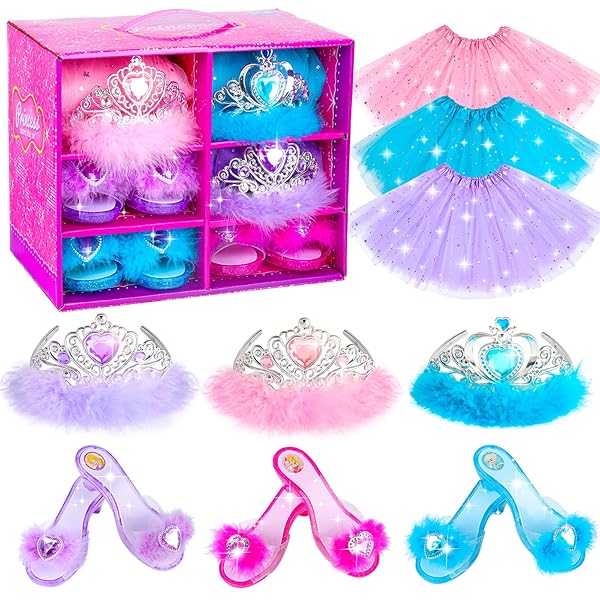 BIBUTY BIBUTY Princess Dress Up Shoes and Costumes Set for Girls Age 3-6 Perfect Birthday Gift with Dresses and Crowns
