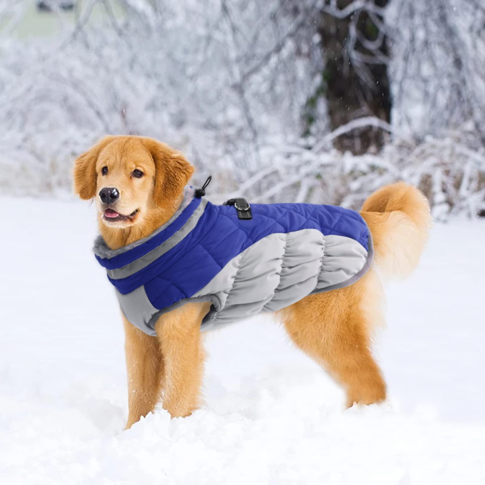LeLePet Lelepet Waterproof Winter Dog Coat with Harness Reflective Fleece Vest Adjustable Neckline Zippered for Small Medium Large Dogs Blue XL - View 5 of 5