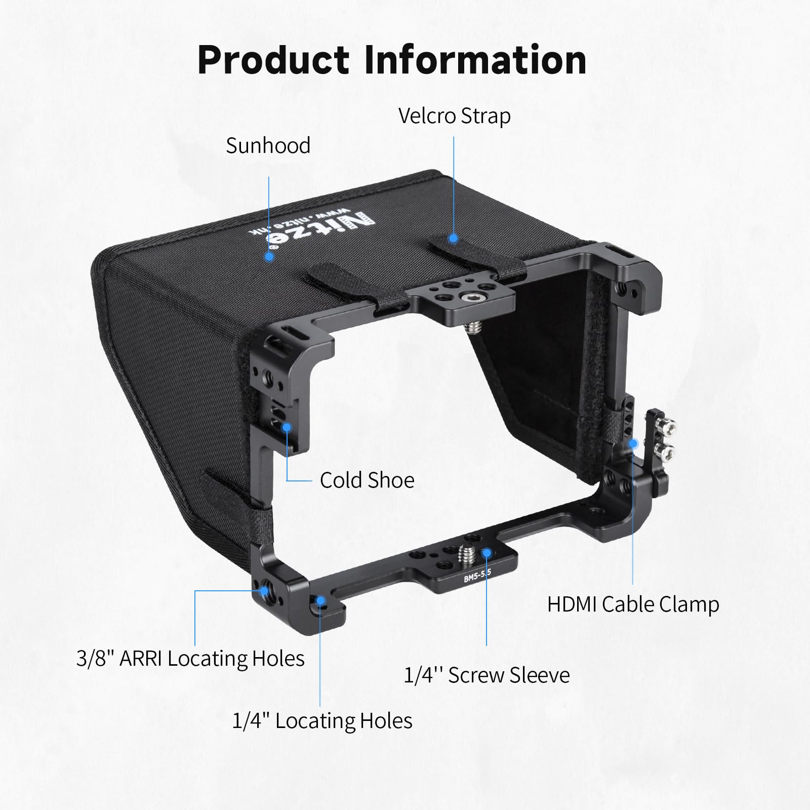 Nitze Nitze Cage for PortKeys BM5 BM5 III BM5 III WR 5.5 Inch Monitor with Sunhood and HDMI Cable Clamp JTP2-BM5 - View 2 of 7